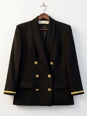VTG Lillie Rubin Black Wool Nautical Blazer Gold Button Size 8 Fits 6 Preppy